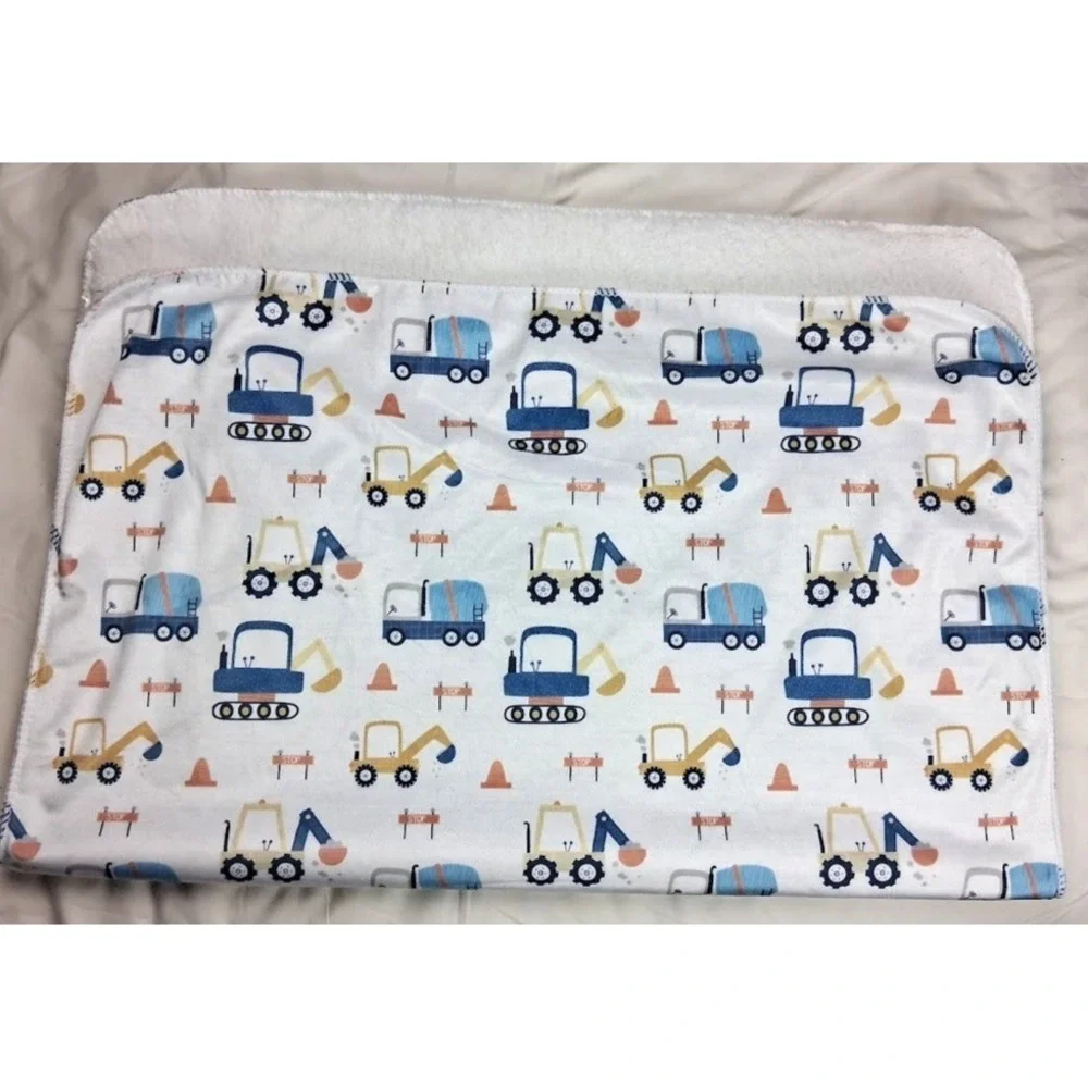 SL Home Fashions Plush Bulldozer Construction Vehicles Baby Blanket White Sherpa